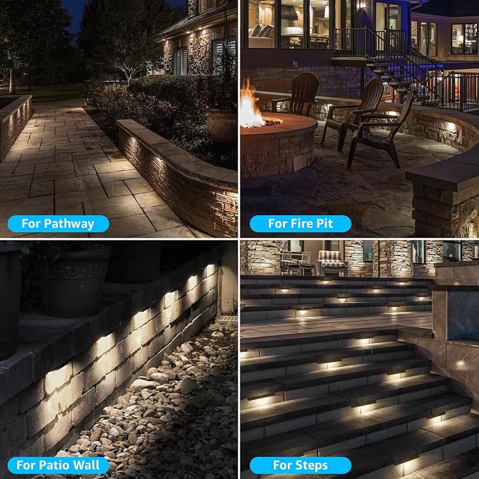SUNVIE 12 Inch LED Hardscape Lighting 2700K Soft White Retaining Wall Lights 7W LED Landscape Lighting 12-24V Low Voltage Step Lights Outdoor with Connectors Waterproof Hardscape Paver Light, 12 Pack