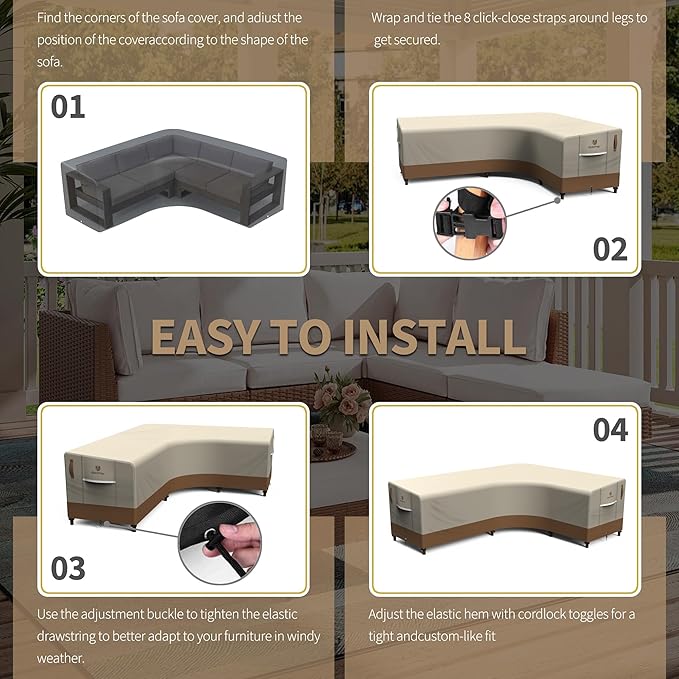Rosefray 600D Outdoor L-Shaped Sectional Cover,Heavy Duty Anti UV Patio Sectional Sofa Cover with Air Vent, Waterproof Furniture Covers for Deck, Lawn,Backyard Right Facing 105''x85'' khaki brown