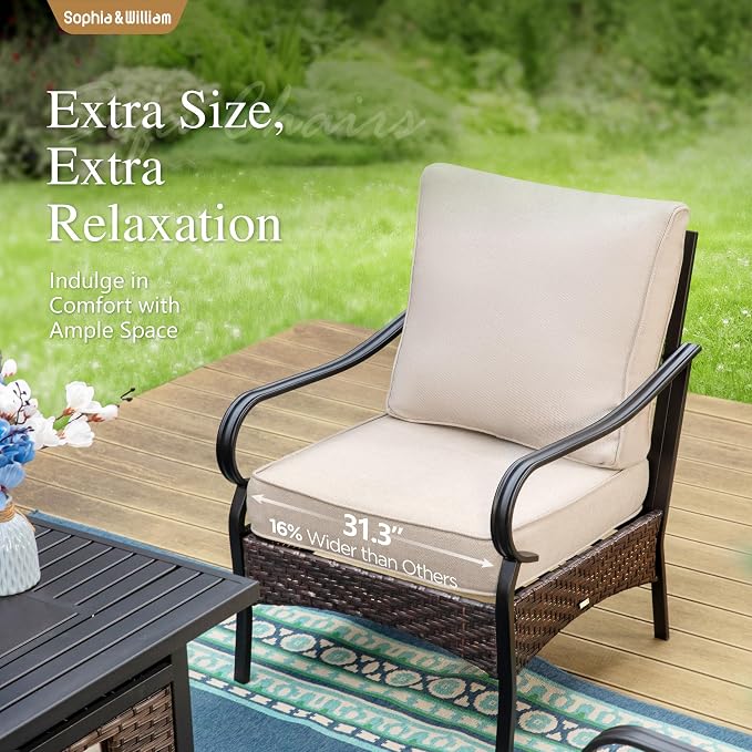 Sophia & William Patio Furniture Set with Fire Pit Table, 5 PCS Metal Outdoor Conversation Set with Fire Pit Table, 2 Sofa Chairs,1 Loveseat, 3-Seater Couch for Outdoor Seating, Backyard, Porch(Beige)