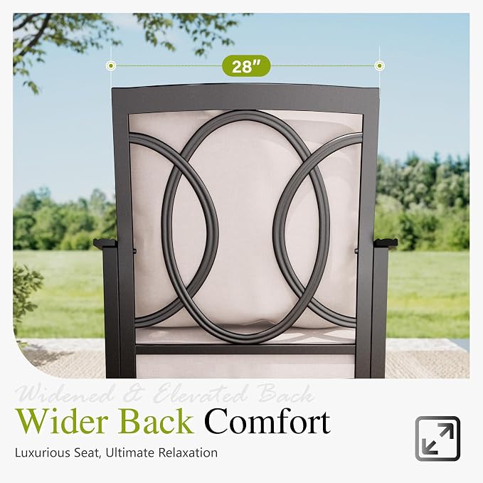 Sophia & William Patio Table and Chairs with 10ft 3 Tier Auto-tilt Beige Umbrella, 6 Piece Outdoor Table Furniture Set with 4 Padded Swivel Rocker Dining Chairs, 1 Round Metal Table and 1 Umbrella