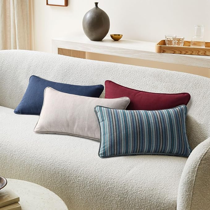 Unimatta Sunbrella Decorative Outdoor Water Repellent Throw Pillows with Inserts, Set of 4, 20" x12" Pillows for Patio, Backyard, Bed, Couch, and Patio Furniture, Spectrum Ruby