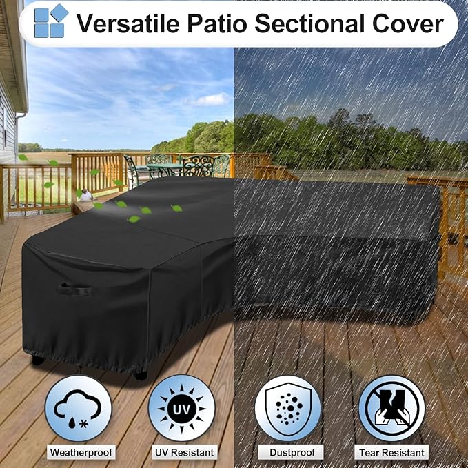 OutdoorLines Waterproof Outdoor Patio Sectional Cover - UV Resistant & Windproof V-Shaped Patio Furniture Covers for Deck, Lawn and Backyard, 420D Heavy Duty Couch Cover 100" L (on Each Side) Black