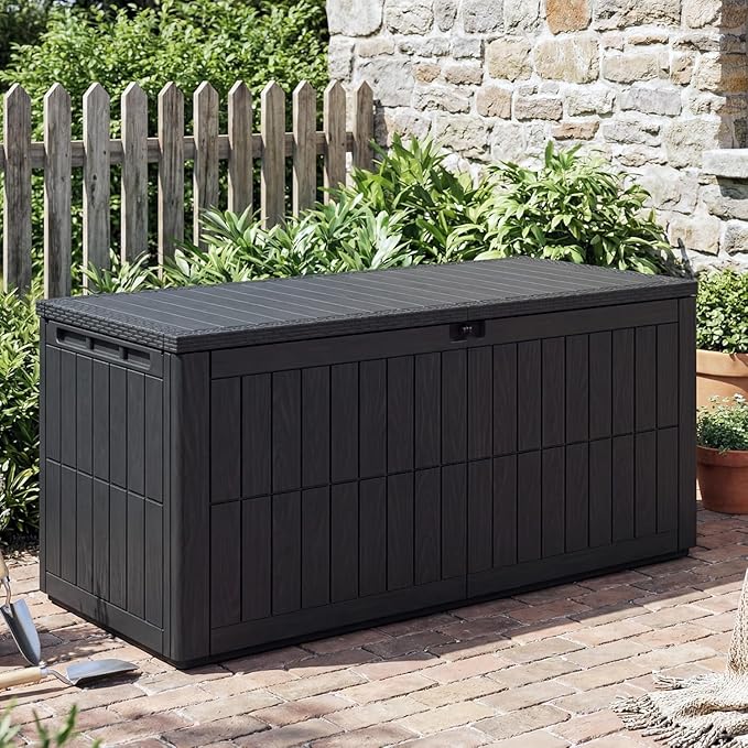 UDPATIO 180 Gallon Deck Box Outdoor Storage Box Lockable Resin Shed Waterproof Indoor Outdoor Storage Container for Patio Cushions Tools Package Delivery Boxes for outside