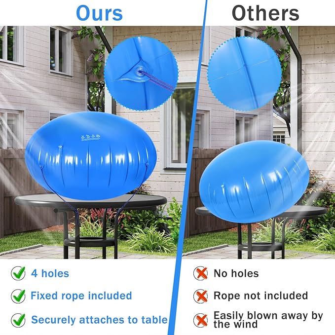54in Dome Patio Furniture Cover Airbag, Dia Reusable Weather Resistant Dome Airbag Round Dome Airbag Kit with 4 Ropes to Fix for Outdoor Patio Furniture