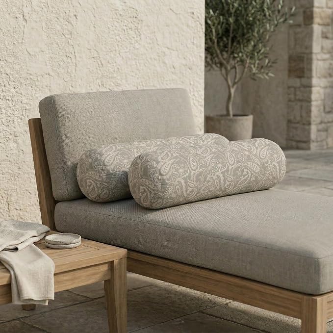 RSH DECOR: Neck Roll Pillows Set of 2 | 24” x 8” | Outdoor Bolster for Patio, Deck, Porch, or Poolside Chairs | Fade & Water-Resistant | Made in USA (Ayideal Fossil)