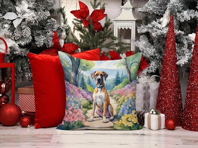 Caroline's Treasures Great Dane Spring Path Throw Pillow Machine Washable, Indoor Outdoor Decorative Pillow for Couch, Bed or Patio, 14Hx14W