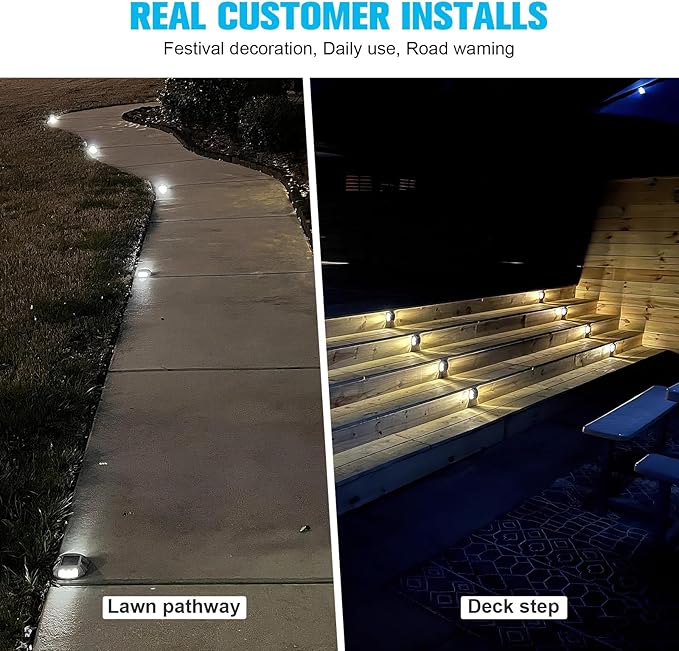 VOLISUN Solar Deck Lights Driveway Dock Lights, 12-Pack Led IP68 Waterproof Outdoor Warning Step Lights for Driveway Sidewalk Garden Pathway Yard (Blue, Auto On/Off