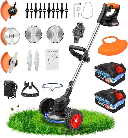 ALSO GO Cordless Weed Wacker 24V, Electric Grass Trimmer with 2 * 4A Batteries & Charger, 3 in 1 Stringless Weed Trimmer, Battery Powered Weed Eater/Brush Cutter/Lawn Mover for Garden and Yard