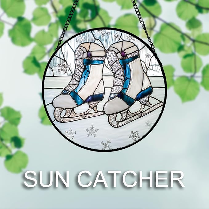 DASTOLL Stained Glass Window Hanging 4 Pcs Set White Winter Christmas Snow Scene 6.3" - Suncatcher Door Garden Sun Catcher Decor Birthday for Mom Woman Nana Men Friend Wife