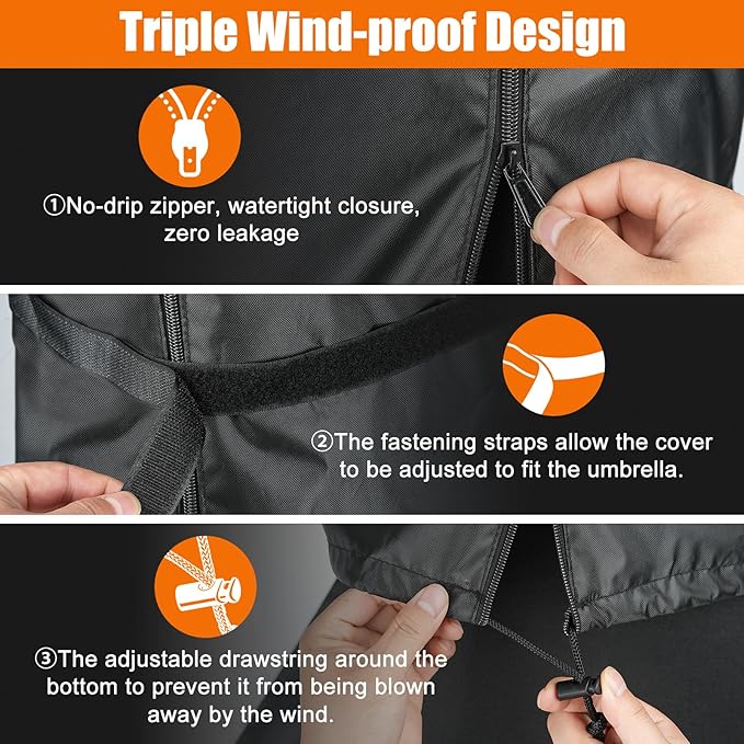 LBTING Patio Umbrella Cover, Outdoor Umbrella Covers 75H x 20W Inches Fit 8ft to 11ft Umbrella, 420D Waterproof Windproof Dust-proof UV-Resistant Furniture Cover - Black