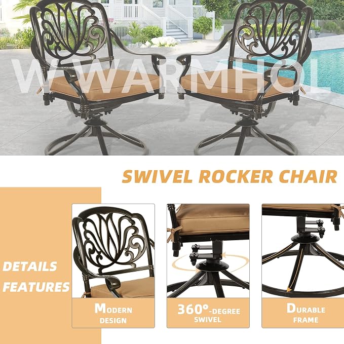9-Piece Patio Dining Set, Oval Cast Aluminum Dining Table & 8 Swivel Chairs with Umbrella Hole