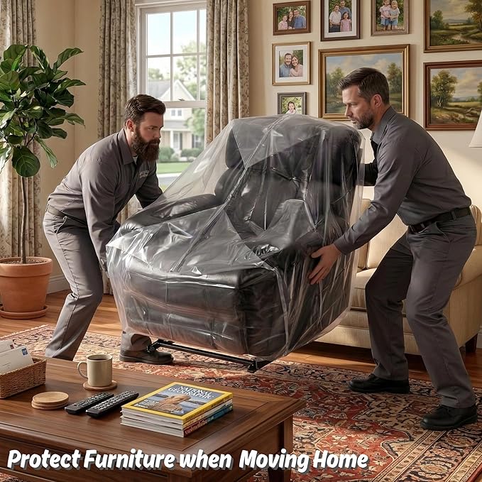 Wowfit Furniture Cover Dust-Proof Moving Bag for Chairs, Recliners & Boxes – Clear, Odorless Plastic - 4mil-Thick - 34W x 42D x 65/48H Inches