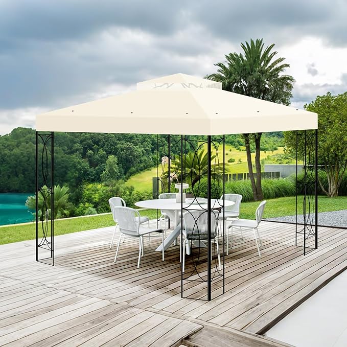 8'x8' Gazebo Top Canopy Replacement Cover - Double Tier Top Canopy Cover Replacement with UV30+, Dirt, Water Resistant for Outdoor, Garden, Pavilion (Beige)