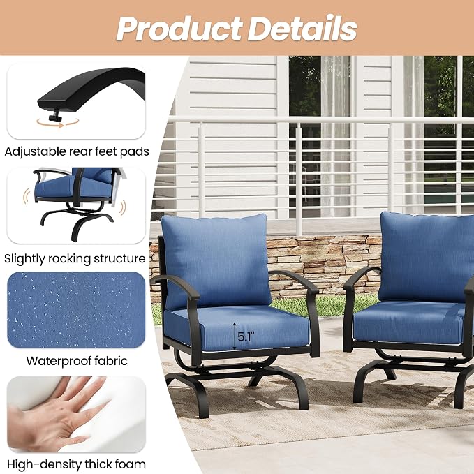 Metal Patio Furniture Set, 4 Piece Outdoor Sectional Conversation Sofa Set, 3-Seat Sofa w/2 Single Sofas and Coffee Table, Garden, Porch, Balcony, Deck, Navy Blue