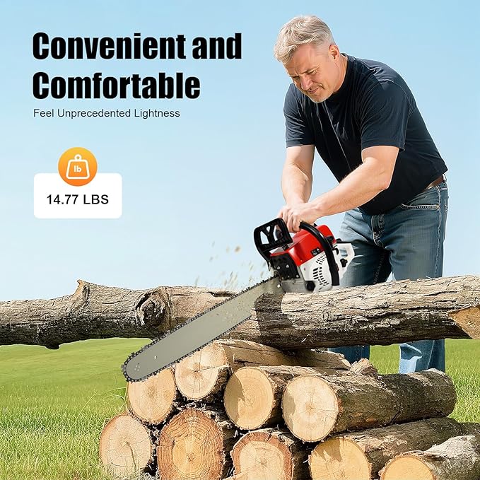 52cc 22 Inch Chainsaws, 2-Cycle Single Cylinder Gasoline Powered Chain Saws 2kw Gas Power Chainsaws Set for Trees Wood Farm Garden Ranch Forest Cutting (22in 52cc)