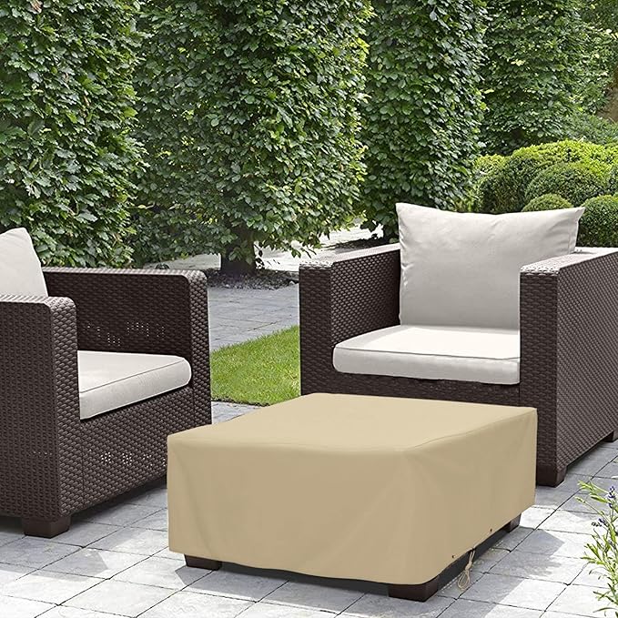 SunPatio Outdoor Ottoman Cover, Heavy Duty Waterproof Rectangular Coffee Table Cover, Patio Furniture Side Table Cover, All Weather Protection, 40" L x 30" W x 18" H, Beige (Pack of 2)