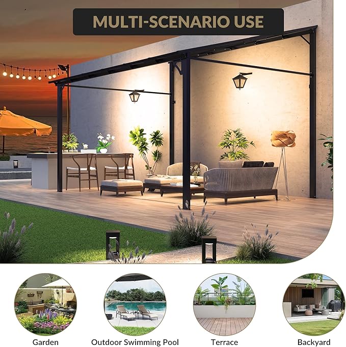 10x12ft Lean to Gazebo with Polycarbonate Hardtop Roof - Hardtop Wall Pergola, Aluminum Frame Wall Mounted Gazebo for Patio, Deck, Yard, Garden & Party Shade