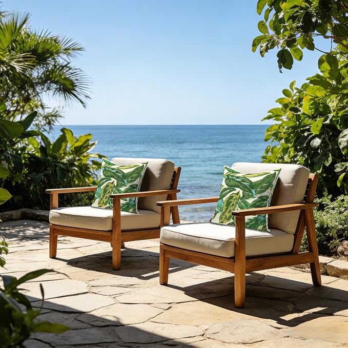 LVTXIII Outdoor Throw Pillow Covers 16x16 inch Waterproof Tropic Accent Pillow Cases Fluffy Outdoor Cushion Covers for Garden and Patio Furniture Decoration,2 Pack, Lush Leaf Jungle