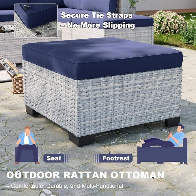 5-Piece Small Patio Furniture Set, Outdoor Swivel Rocking Chairs Set with Ottomans, Patio Bistro Set for Balcony, Deck, Porch, Navy Blue