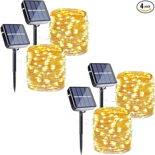 Joomer Solar Fairy Lights, 4Pack Total 104FT 320LED Lights, Warm White | Copper Wire, Solar String Light Waterproof 8 Lighting Modes for Patio Fence Party Garden Yard Home Outdoor Decoration