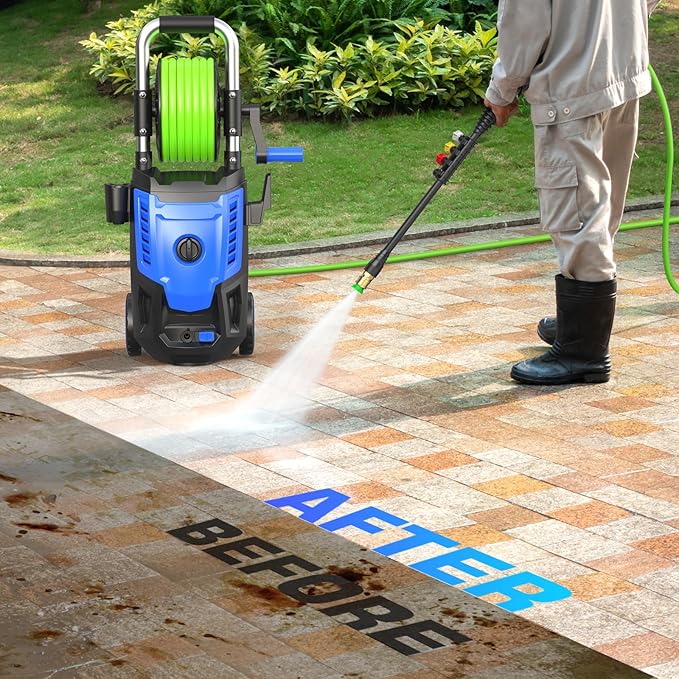 4800PSI Pressure Washer- High Power Washer with 33FT Hose, 4 Nozzles and Foam Cannon, for Home, Cars, Fences, Patio (Blue)