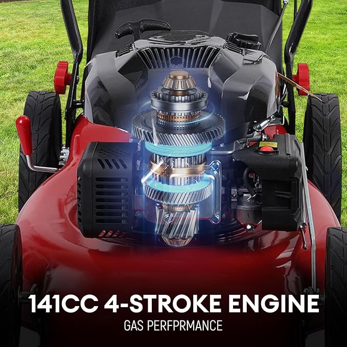 3 in 1 Gas Lawn Mower Self Propelled,141 OHV Engine with Air Cooling, 20" Steel Deck, 8-Level Height Adjustment, 50L Grass Tank, Foldable Design Red