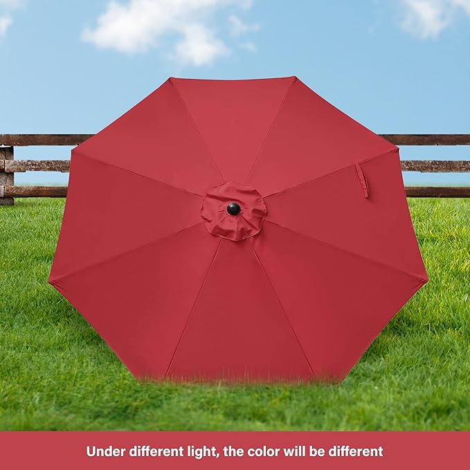 HealSmart 9' Outdoor Patio Umbrella, Market Table Umbrella with 8 Sturdy Ribs, Push Button Tilt and Crank for Garden, Yard, Pool, Red