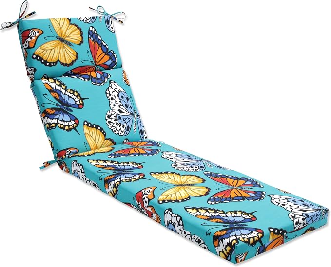 Pillow Perfect Outdoor/Indoor Butterfly Garden Turquoise Blue Chaise Lounge Cushion, 72.5" x 21"