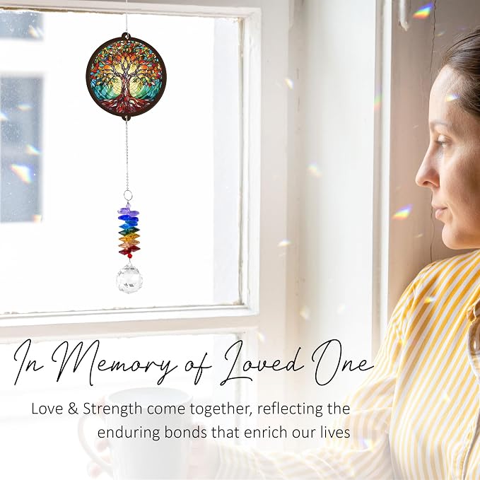 Memorial Suncatcher - Tree of Life Ornament - Sympathy Gift for Loss of Loved One - Remembrance Funeral Keepsake for Women Friends Sisters Lovers Couple - Christmas Birthday Gifts