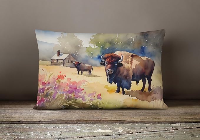 Caroline's Treasures DAC3010PW1216 Wood Bison Throw Pillow Machine Washable, Indoor Outdoor Decorative Pillow for Couch, Bed or Patio, 12HX16W