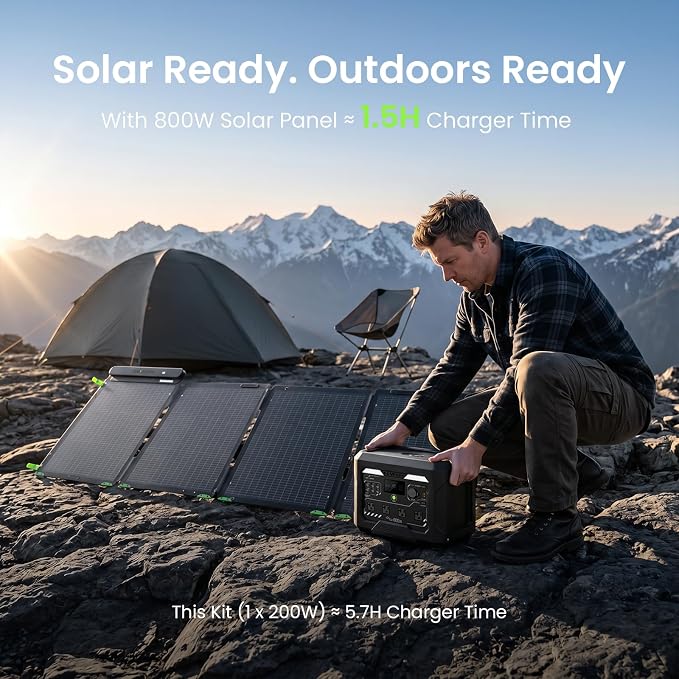 N1000 Solar Generator with 200W Solar Panel,1024Wh Portable Power Station 6H Fast Solar Charge, 25W Wireless Charger, LiFePO4 Battery for Home Backup, Off-Grid Camping