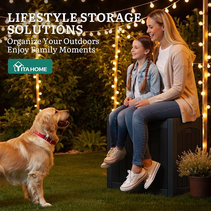 YITAHOME Outdoor Resin Storage Box 31 Gal, Water-resistant Patio Deck Box Outdoor Storage Box for Pillows, Garden Equipment, Securely Lockable, Black