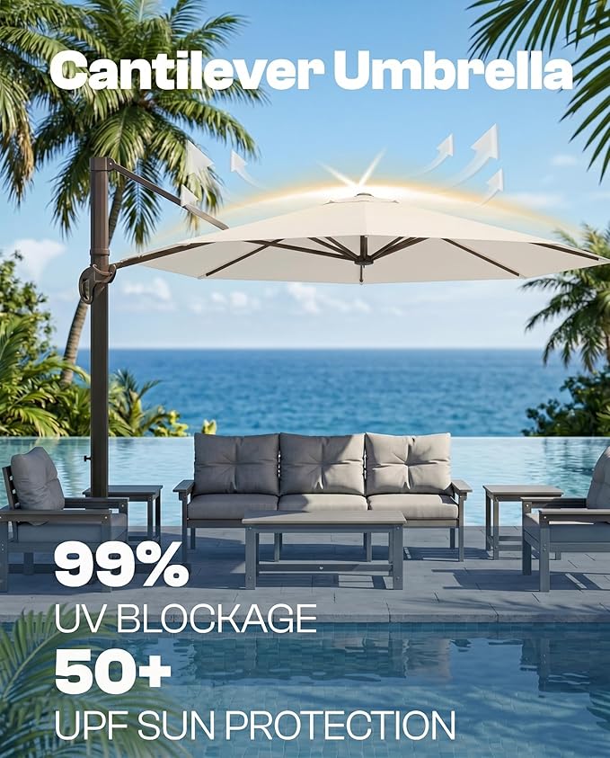 11 FT Round Cantilever Umbrella,Easy Tilt, Fade Resistant & 360° Rotation, Offset for Pool Deck Backyard Patiooff-white (Base not Included)