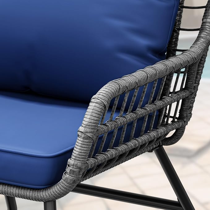 YITAHOME 4-Piece Patio Furniture Set, Wicker Outdoor Bistro Set, All Weather Rattan Patio Conversation Set with Soft Cushions and Glass Side Table for Backyard, Balcony, Deck - Navy Blue