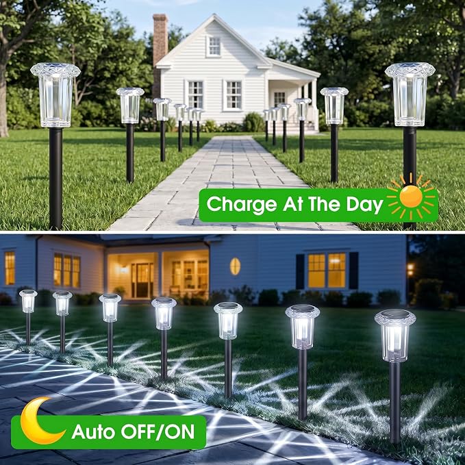 Eyrosa Solar Pathway Lights Outdoor Waterproof, 15 Pack Cool White Solar Garden Lights, Diamond-Cut Starlight Decor, Stake Lighting for Yard Path Walkway Driveway Patio Lawn Outside