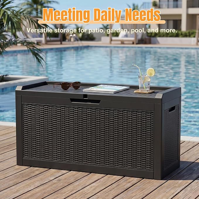 Outdoor Storage Box,95 Gallon Resin Deck Box,Waterproof & UV Resistant Lockable Package Delivery Bin,Toy Cabinet for Indoor & Outdoor