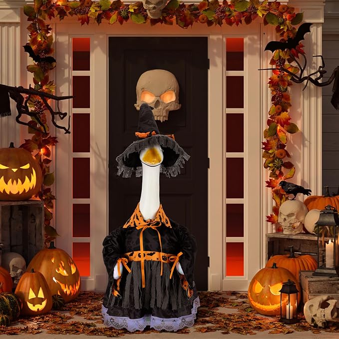 Suzile Wizard Porch Goose Outfit Witch Party Geese Costume for 23" High Cement or Plastic Goose Clothes for Yard Lawn Outdoor Garden Patio Duck Statue Dresses Magical Wizard Holiday Party Decor