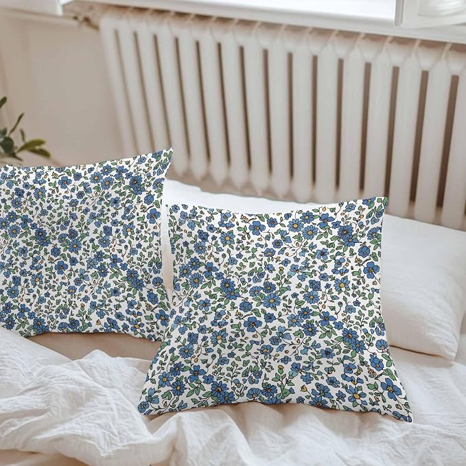 JasmineM Outdoor Pillow Cover Set of 2 Farmhouse Botanical Herbs Waterproof Throw Pillow Covers Blue White Decorative Pillowcases Garden Cushion Case for Patio Couch Sofa 20x20 Inch