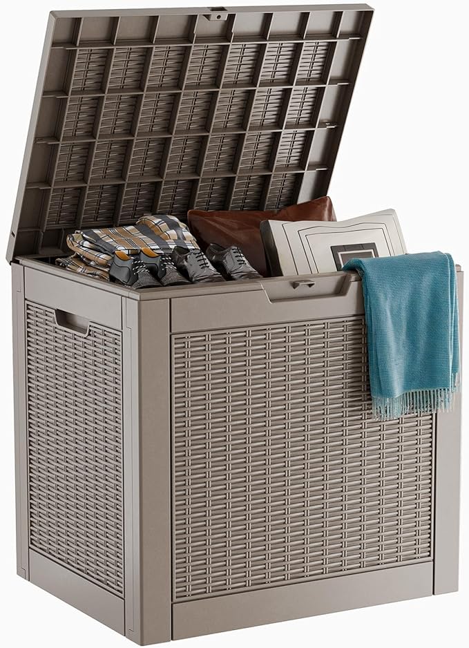 ROJIK 35 Gallon Deck Box Outdoor, Waterproof Outdoor Storage Boxes with Lids, Outside Resin Lockable Storage Box for Patio Cushions, Garden Tools(Black)