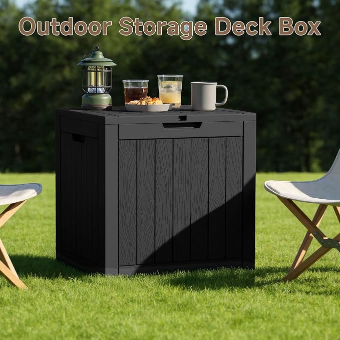 Deck Box Large Outdoor Storage for Patio Furniture,Outdoor Cushions,Garden Tools and Pool Supplies,Waterproof,Resin,Lockable (Black, 37 Gallon)
