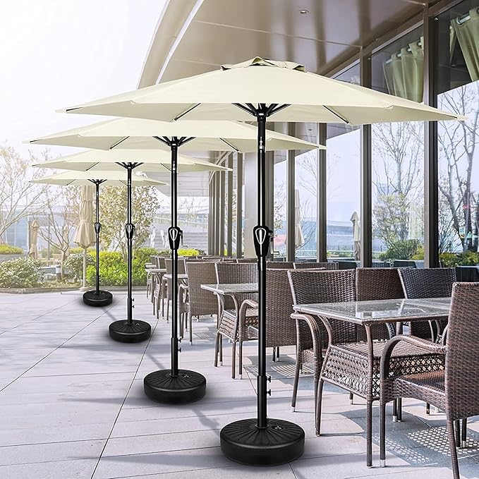 Simple Deluxe 2 Pack 9FT Outdoor Patio Umbrella Table Market Umbrella with Push Button Tilt and Crank, 8 Sturdy Ribs, UV Protection Waterproof for Garden, Lawn, Deck, Backyard, Pool, Creamy White