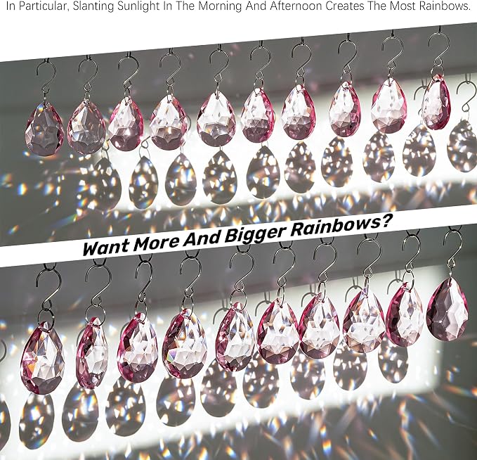 10 Pcs Pink Crystal Bauhinia Suncatcher Prisms Chandelier Window Decor | Pink Crystal Bauhinia Prisms Suncatcher Pendants 38mm Chandelier Beads Replacement for Window Wedding Party Decor