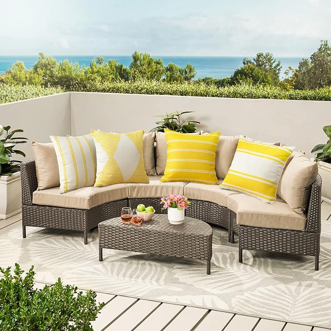 OTOSTAR Outdoor Waterproof Pillow Covers 18x18 Inch Set of 4 Geometry Linen Decorative Throw Pillow Covers Square Cushion Case Garden Throw Pillow Cases Pillows for Patio Furniture Couch Tent (Yellow)