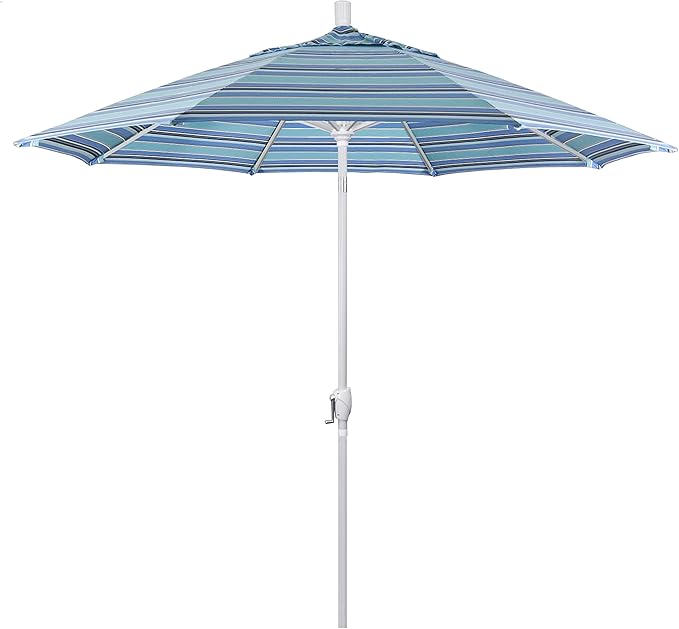 California Umbrella 9' Round Aluminum Market Umbrella, Crank Lift, Push Button Tilt, White Pole, Cilantro