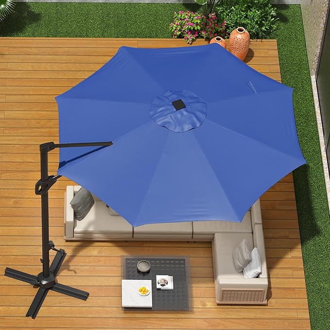 10 Ft Offset Patio Umbrella with Base Included, Round Cantilever Umbrella with UV Protective And Water Resistant Canopy, 360° Rotation, Integrated Tilting System, Beige