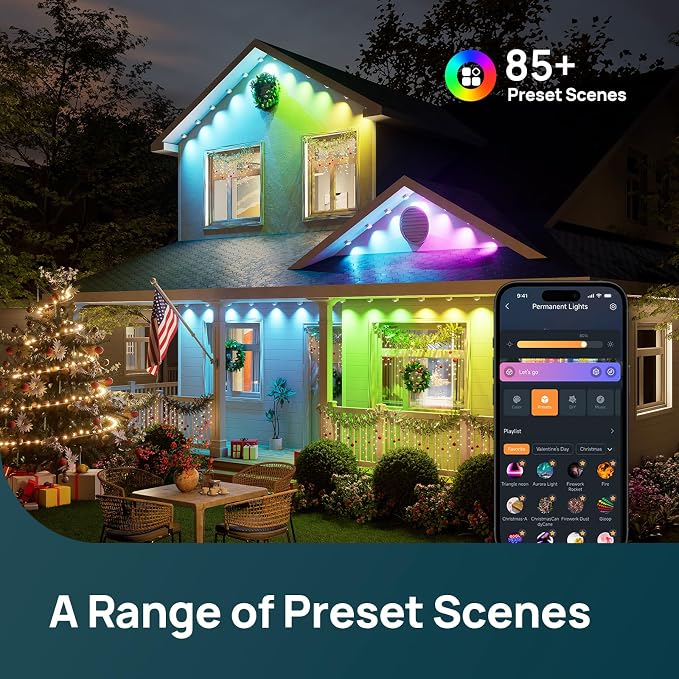 Linkind Permanent Outdoor Lights HP5, 100ft Smart Outdoor Lights for House | AI Dotis, RGBTW LED Outdoor Lights,85 Scenes Modes, IP67 Waterproof, Works with Alexa,Google Assistant