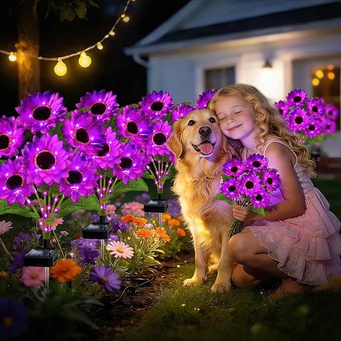 ANGMLN Solar Garden Lights 6 Pack 36 Solar Sunflower Lights, Waterproof Solar Purple Flower Light for Outdoor Decoration, Decorative Stakes for Yard,Landscape,Patio,Gifts for Women
