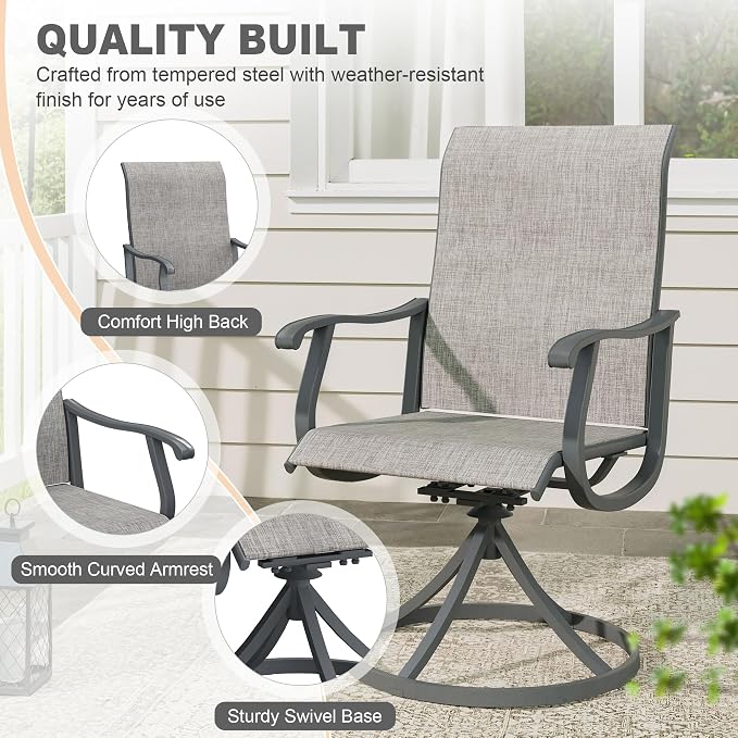 VICLLAX Patio 5 Pieces Outdoor Dining Set, 40.6" Round Metal Table with Umbrella Hole and 4 Swivel Textilene Chairs for Lawn, Garden, Porch, Dark Grey/Grey