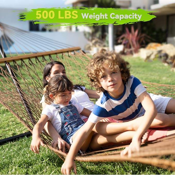 ANAGOO 2-Person Handwoven Rope Hammock with Spreader Bar, Brown