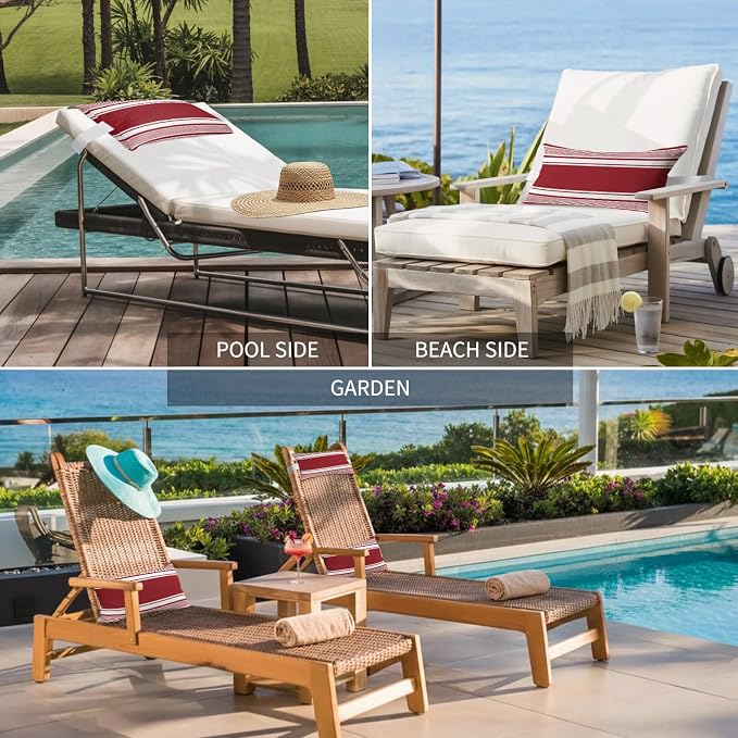 Outdoor Lumbar Pillow 11x16 Inch, Farmhouse Red Striped Waterproof Throw Pillow Covers with Insert, Modern Minimalist Stripes Decorative Chair Cushions for Patio Garden Recliner